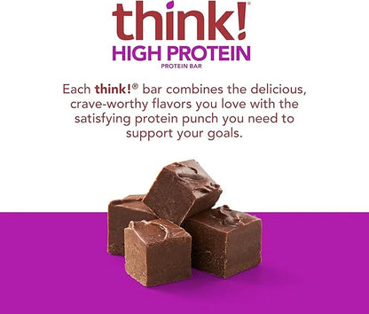 think! Protein Bars, High Protein Snacks, Gluten Free, Kosher Friendly, Chocolate Fudge, Nutrition Bars, 2.1 Oz per Bar, 1...