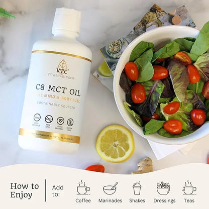 VTC VitaTradingCo. 100% Pure C8 MCT Oil | 3X Distilled Caprylic Acid | Healthy Fat for Clean Energy | Sustainably Sourced ...