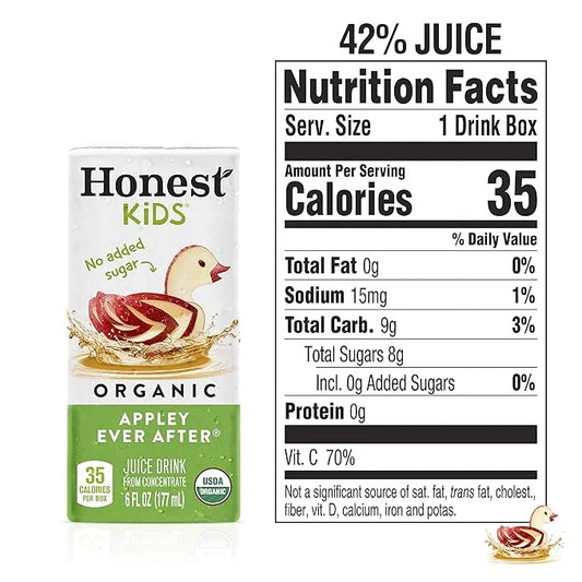 Honest Kids Appley Ever After, Organic Juice Drink, 6 Fl oz Juice Boxes, Pack Of 40, Apple - Product Image