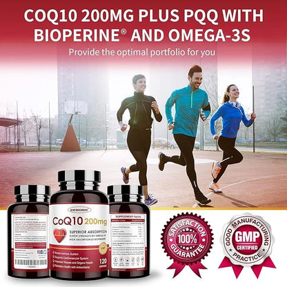 CoQ10-200mg-Softgels with PQQ, BioPerine & Omega-3, 120 Servings Q10(Ubiquinone) Supplement