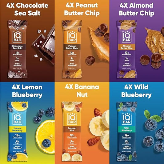 IQBAR Brain and Body Plant Protein Bars - Chocolate & Fruit Variety - 24-Count Low Carb - Gluten Free, High Fiber, Vegan S...