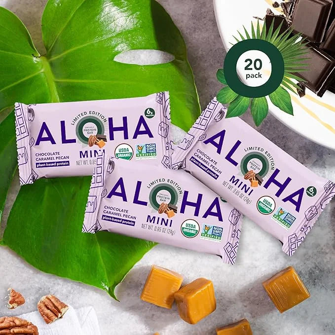 ALOHA Organic Plant Based Protein Bar MINIS |Caramel Chocolate Pecan | 20 Count, 24g Bars | Vegan, Low Sugar, Gluten Free,...
