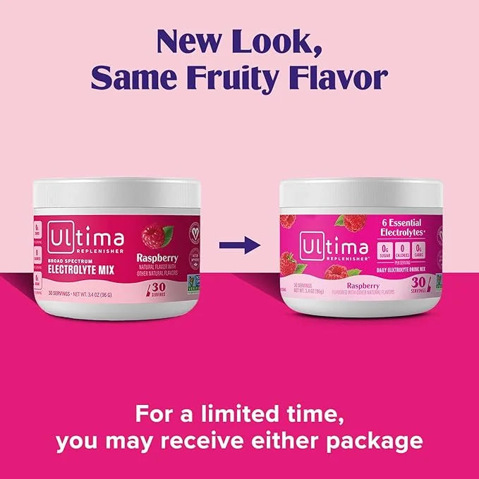 Ultima Replenisher Daily Electrolyte Powder Drink Mix – Raspberry, 30 Servings – Hydration Powder with 6 Key Electrolytes ...