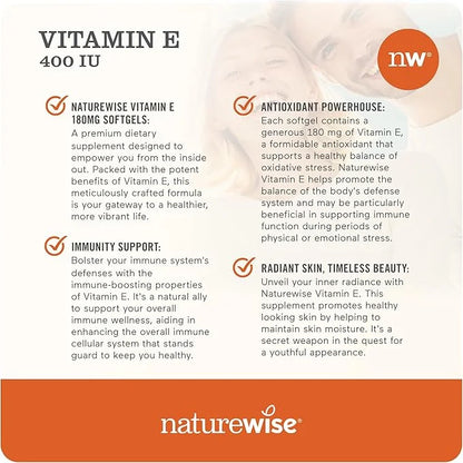 NatureWise Vitamin E 400 IU Softgels (180mg DL-Alpha) 2-Month Supply, 60 Count