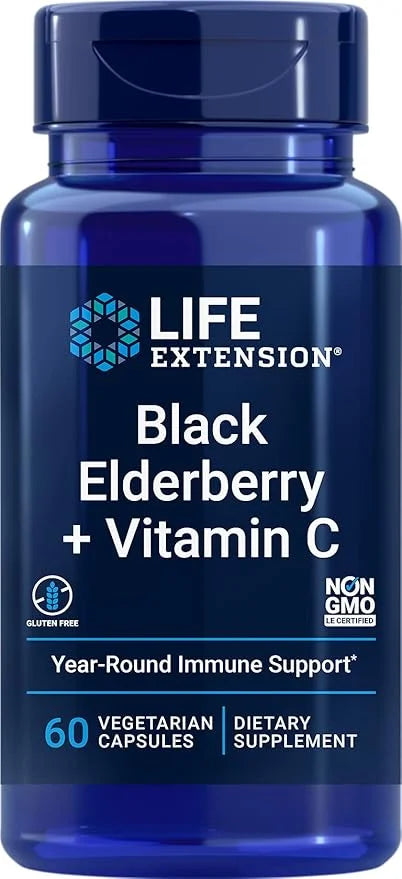 Life Extension Black Elderberry + Vitamin C 60 Vegetarian