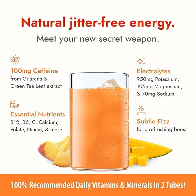 Zipfizz Daily Energy Drink Powder, Peach Mango, 20 Pack | 3-in-1 Sustained Energy, Rapid Hydration, and Essential Vitamins...