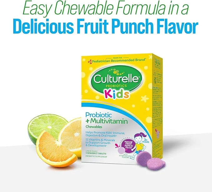 Culturelle Kids Probiotic + Complete Multivitamin Chewable For Kids, Ages 3+, 30 Count, Digestive Health, Oral Health & Im...