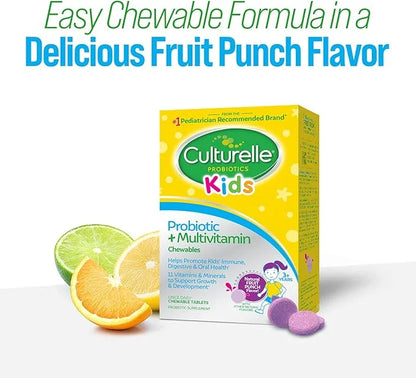 Culturelle Kids Probiotic + Complete Multivitamin Chewable For Kids, Ages 3+, 30 Count, Digestive Health, Oral Health & Im...