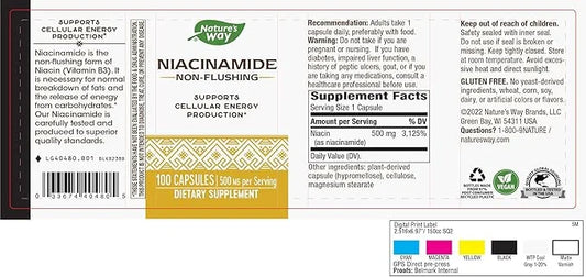 Nature's Way Niacinamide, Supports Cellular Energy*, 500mg per 100 Capsules