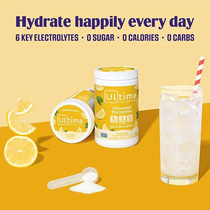 Ultima Replenisher Daily Electrolyte Powder Drink Mix – Lemonade, 90 Servings – Hydration Powder with 6 Key Electrolytes a...