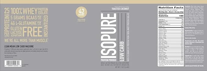 Isopure Low Carb 100% Pure Whey Isolate Protein Powder, Lactose Free, Gluten Free, With Vitamins, Toasted Coconut, 25g Pro...