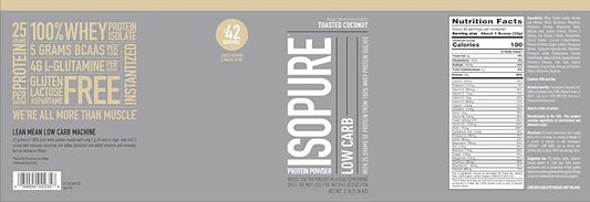 Isopure Low Carb 100% Pure Whey Isolate Protein Powder, Lactose Free, Gluten Free, With Vitamins, Toasted Coconut, 25g Pro...