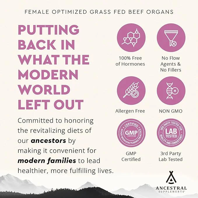 Ancestral Supplements Grass Fed FEM Liver Supplement for Women with Collagen, CoQ10, Vitamin B12, Joint Support Bone Marro...
