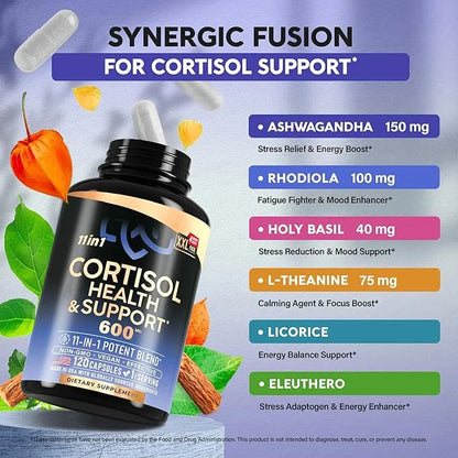 Cortisol Supplement for Women - Natural Based Hormone Balance - Ashwagandha | Rhodiola | Holy Basil | L-Theanine - Mood, F...