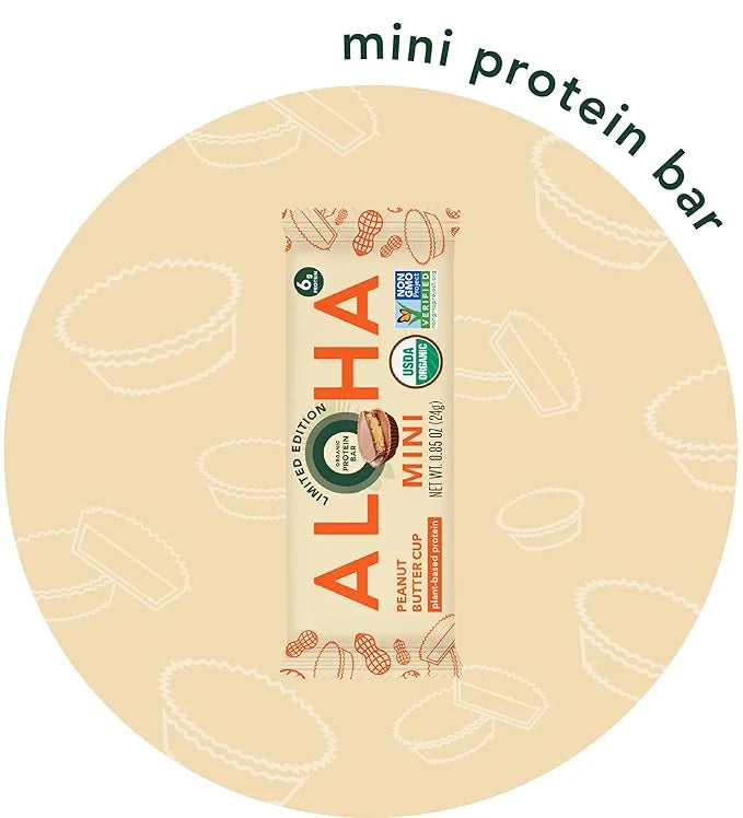 ALOHA Organic Plant Based Protein Bar MINIS |Peanut Butter Cup | 20 Count, 24g Bars | Vegan, Low Sugar, Gluten Free, Low C...