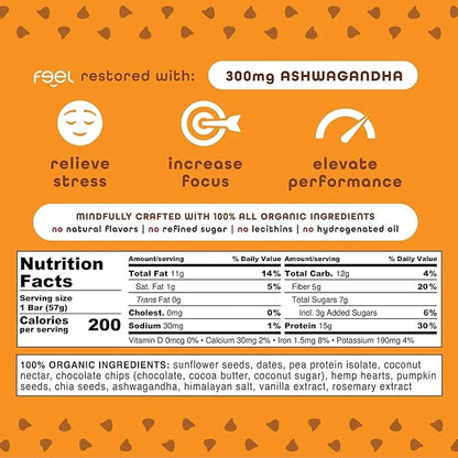 Feel Vegan Protein Bars | Sunbutta Chocolate Chip | Keto | Gluten Free | Organic | Ashwagandha | 15g Plant Protein | Low C...