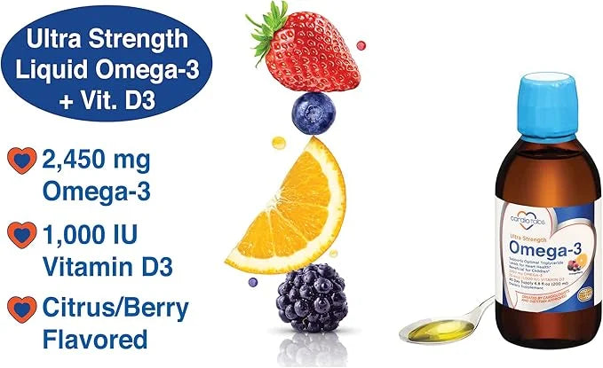 Ultra Strength Liquid Omega-3 + Vitamin D3, Fish 4,500mg Omega-3 Omega-3 Marine 2,130mg DHA 1,000 IU D3-6.8 fl