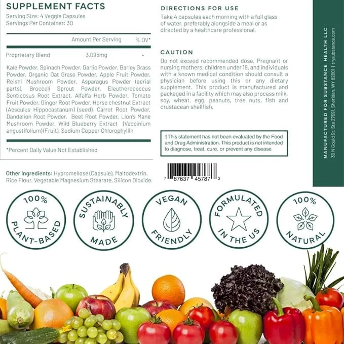 Nature's Sustenance Daily Greens, Fruits & Veggies Supplement - Superfood Vitamin Capsules - Enhance Energy, Mental Clarit...
