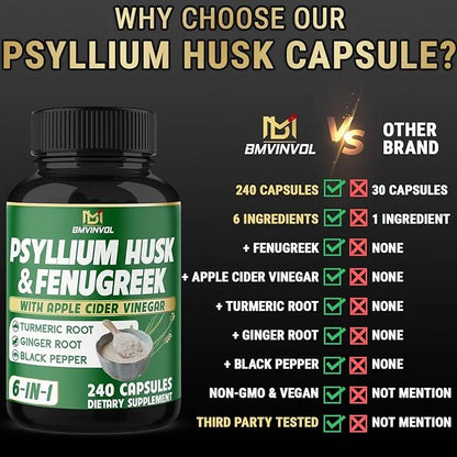 BMVINVOL Psyllium Husk Fiber Supplement 240 Capsules