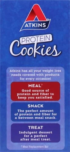 Atkins Chocolate Chip Protein Cookie, Protein Dessert, Rich in Fiber, 3g Net Carb, 1g Sugar, Keto Friendly, 4 Count - Prod...