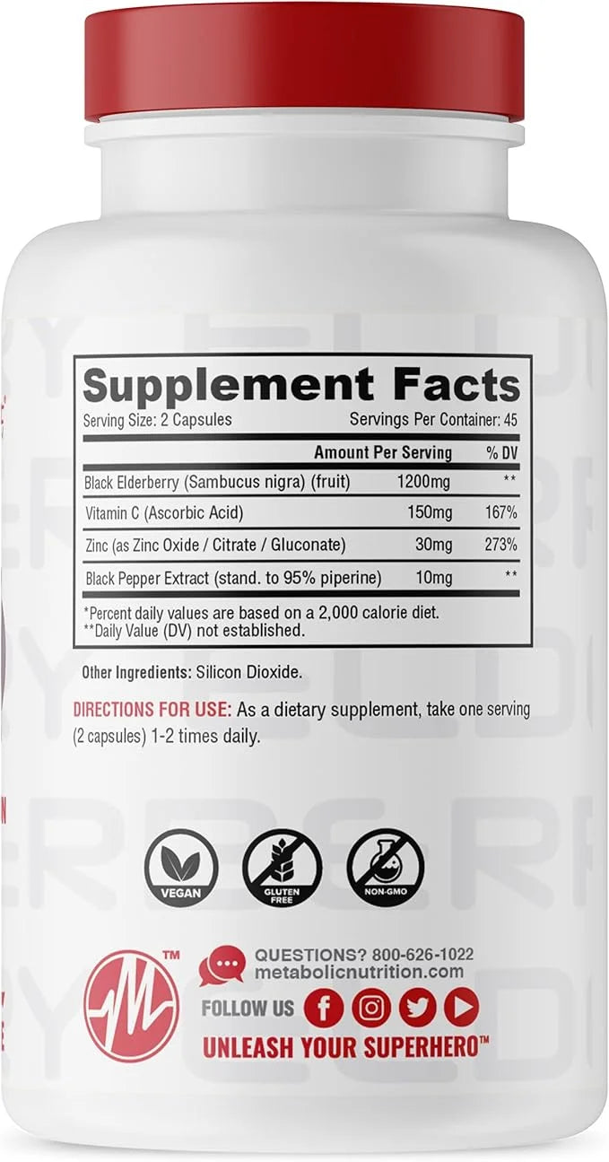 Metabolic Nutrition Elderberry with Vitamin C 1200mg, 90 90 Vegan
