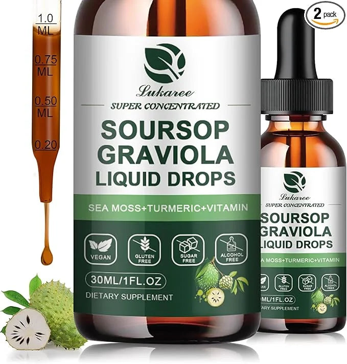 (2 Pack) Soursop Graviola Leaf Extract Liquid Drop Plus Pure Botanical Sea Moss for Cell Support & Regeneration, Immunity,...