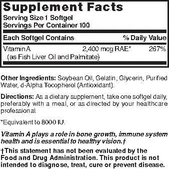 Nature's Blend Vitamin A 8,000 IU 100 Softgels