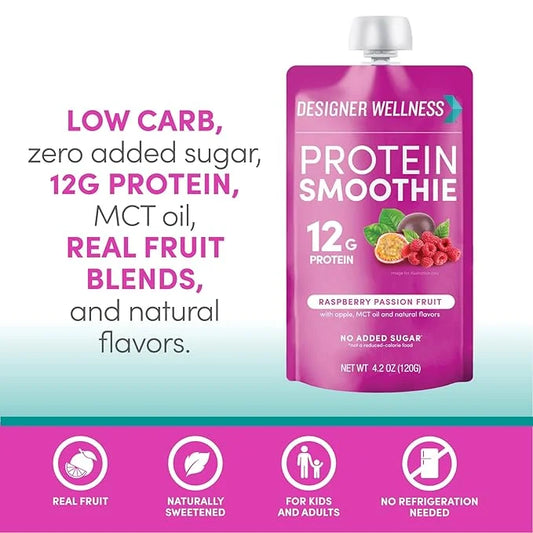 Designer Wellness Protein Smoothie, Real Fruit, 12g Protein, Low Carb, Zero Added Sugar, Gluten-Free, Non-GMO, No Artifici...