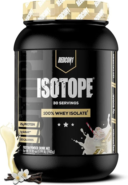 REDCON1 Isotope 100% Whey Isolate, Vanilla - Keto Friendly Whey Protein Powder - Low Carb + Sugar Free Whey Protein Isolat...