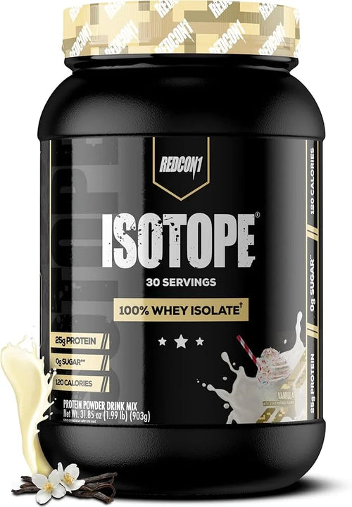 REDCON1 Isotope 100% Whey Isolate, Vanilla - Keto Friendly Whey Protein Powder - Low Carb + Sugar Free Whey Protein Isolat...