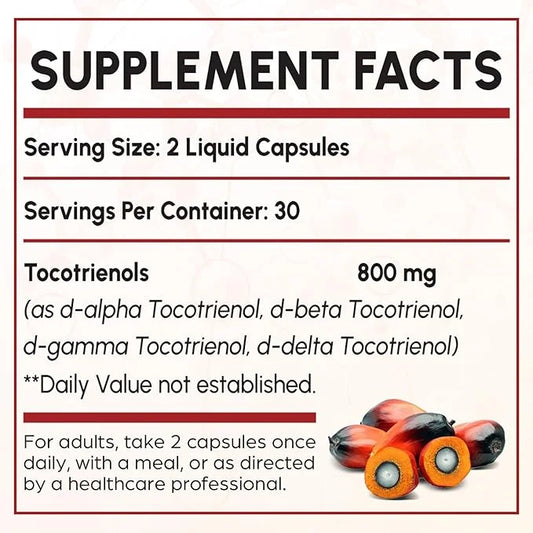 Tocotrienol Supplement Full Spectrum, Cutting-edge Fusion 800mg,Powerful Antioxidant,Cardiovascular,Highest 60 Liquid-Filled