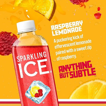 Sparkling Ice, Raspberry Lemonade Sparkling Water, Zero Sugar Flavored Water, with Vitamins and Antioxidants, Low Calorie ...