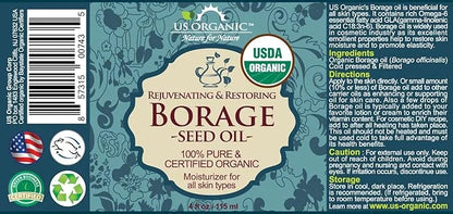 US Organic Borage seed Oil (18% GLA), USDA Certified Organic, 100% Pure & Natural, Cold Pressed, aka Starflower oil, in Am...