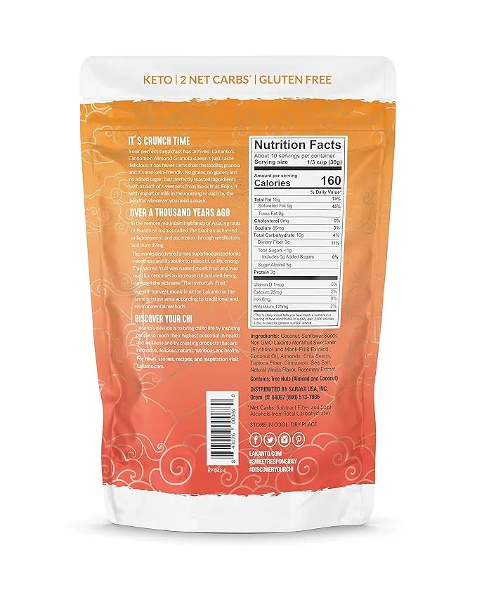 Lakanto Cinnamon Almond Crunch Granola - Delicious Snack, Quick Breakfast Cereal, Keto Friendly, Monk Fruit Sweetener, No ...