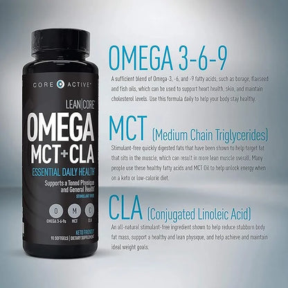 Lean CORE Omega MCT + CLA - Stimulant Free Health Formula, Lean Muscle & Toned Physique, Omega 3-6-9 Fatty Acids - Flaxsee...