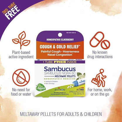 Boiron Sambucus Nigra Homeopathic Cough & 3 Tubes, 240 Count 60 Count