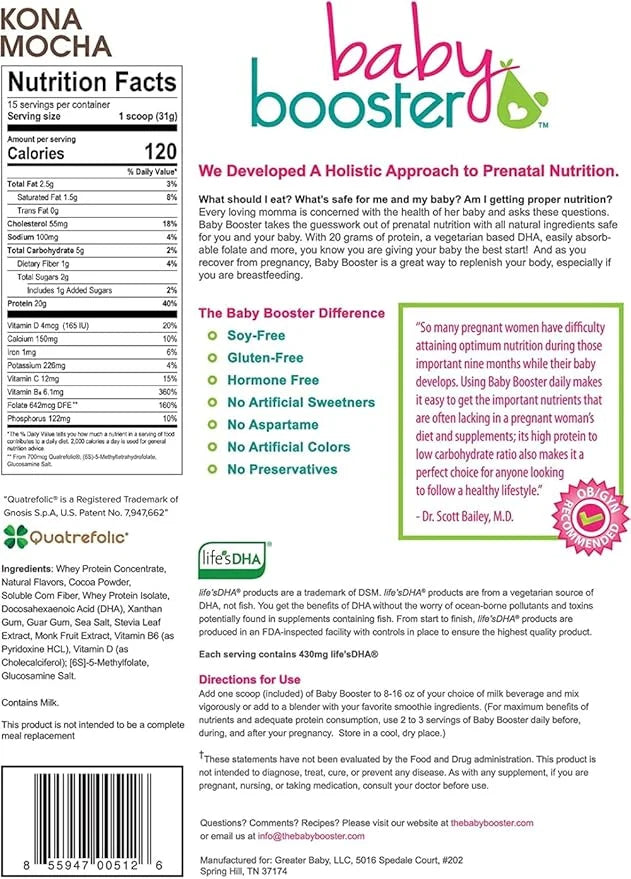 Baby Booster Chocolate Mocha Prenatal Vitamin Sickness,16.4Oz(1.03LB) 465G 465G