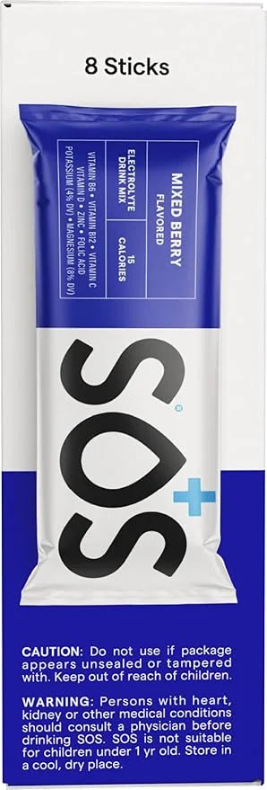 SOS Hydration Electrolyte Powder Packets, Mixed Berry Flavor, 8 Stick Packs – Low-Calorie, Rapid Rehydration, Made in USA,...