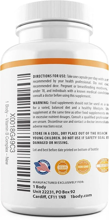1 Body Vitamin B Complex – 5-MTHF Folate B1, B2, B2, B5, B5, B6, B6, Methyl B12, Niacin,