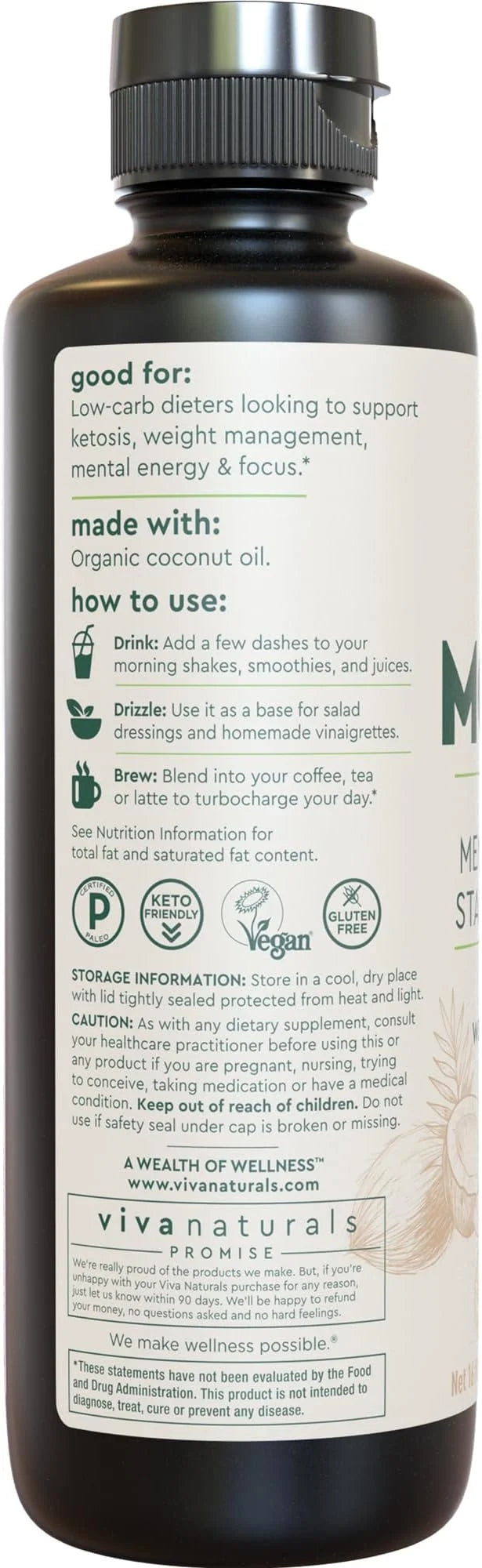 Viva Naturals Organic MCT Oil 16 fl oz - Best MCT Oil Organic for Coffee, MCT Coconut Oil Supports Energy & Mental Clarity...