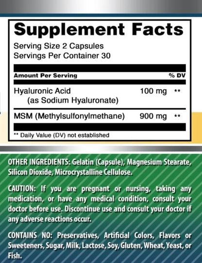 Amazing Formulas Hyaluronic Acid & MSM Supplement | 1000 Mg Per Serving | Capsules | Non-GMO | Gluten Free | Made in USA (...