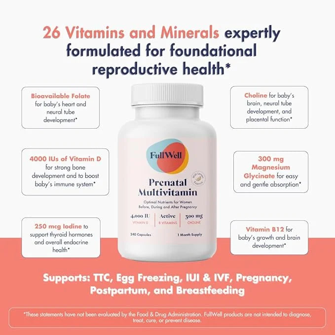 Prenatal Vitamin Lemon + DHA 3 Fish 26+ Vital 3rd Party 30 Servings