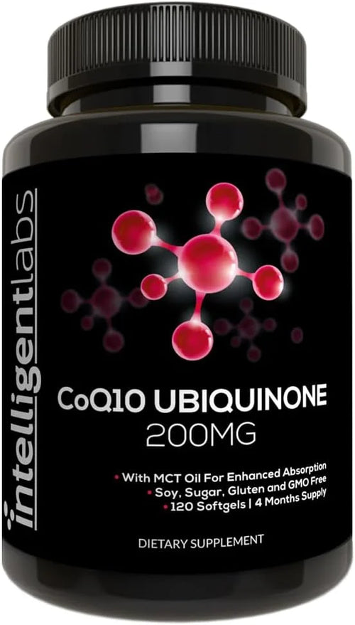 Intelligent Labs CoQ10 Ubiquinone 200mg Softgels | Coenzyme Q10 with MCT Oil for Max Absorption | Soy, Sugar, Gluten, and ...