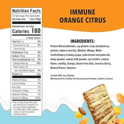 JiMMY'S Immune! Citrus Blast Immune Support Bar - 15 Count - Protein Bar with Immune Fortifying Ingredients: Vitamin C, Tu...