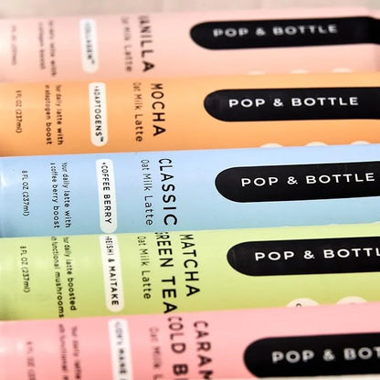 Pop & Bottle, Oat Milk Lattes - Maca, Antioxidants, Ashwagandha, MCT Oil, Collagen, Mushrooms, Organic, Dairy & Gluten Fre...