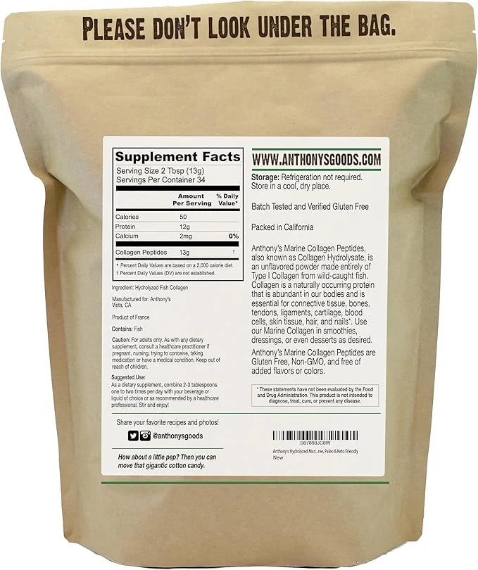 Anthony's Hydrolyzed Marine Collagen Peptides, Gluten-free, 1-pound