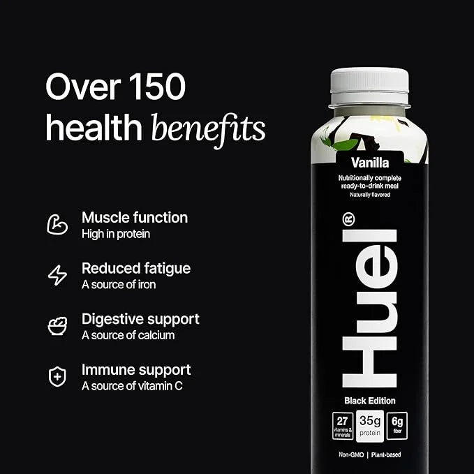 Huel Black Edition Ready-to-Drink, Vanilla Meal Replacement Drink, 35g High Protein, 27 Vitamins and Minerals, Vegan, Glut...