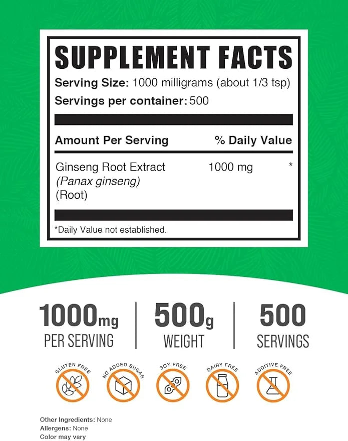 BulkSupplements.com Ginseng Root Extract Powder 1000mg per 500g (1.1 (1.1 lbs) 1)