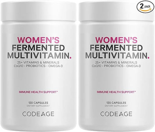 Codeage Women’s Daily Multivitamin, 25+ Vitamins & Minerals, Fermented, Organic Whole Foods, Probiotics Supplement - Vitam...