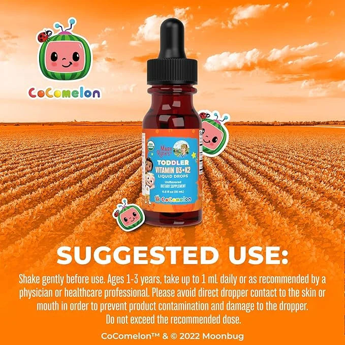 MaryRuth Organics CoComelon Vitamin D3 K2 Liquid Drops for Toddlers | Vitamin K2 D3 Supplement for Kids Ages 1-3 | Calcium...